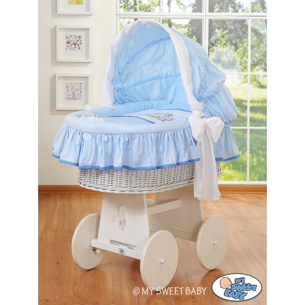 Bettwäsche Set für Stubenwagen 2-tlg Blau mit Stickerei Bär