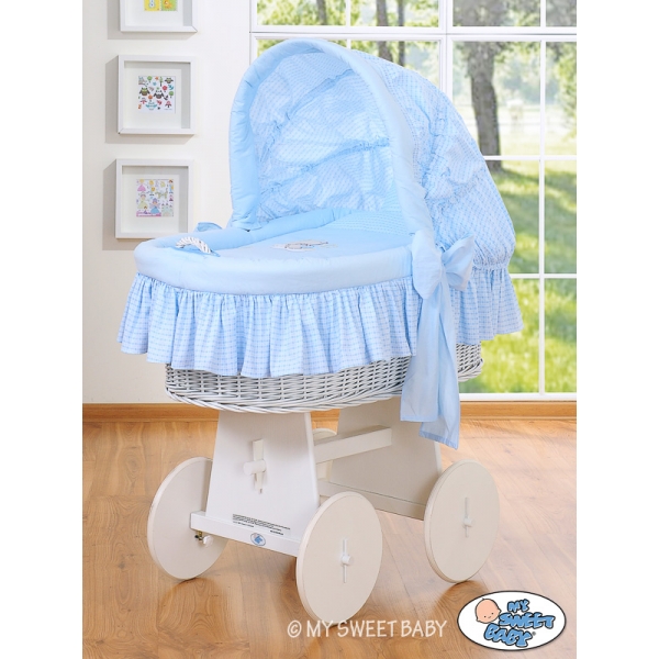 Bettwäsche für Stubenwagen mit Bär Stickerei Blau