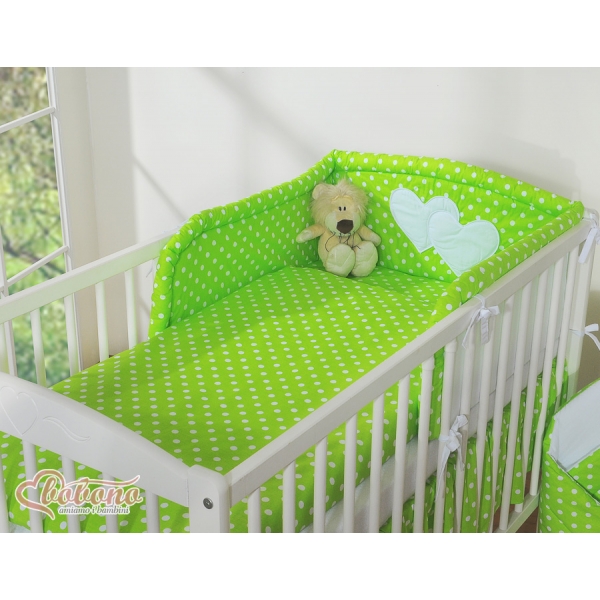 Bettwäsche Set 2-tlg Kinderbett 60x120cm und 70x140cm - Hängende Herzen Grün-Punktemuster