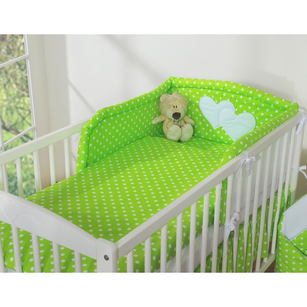 Bettwäsche Set 2-tlg Kinderbett 60x120cm und 70x140cm - Hängende Herzen Grün-Punktemuster