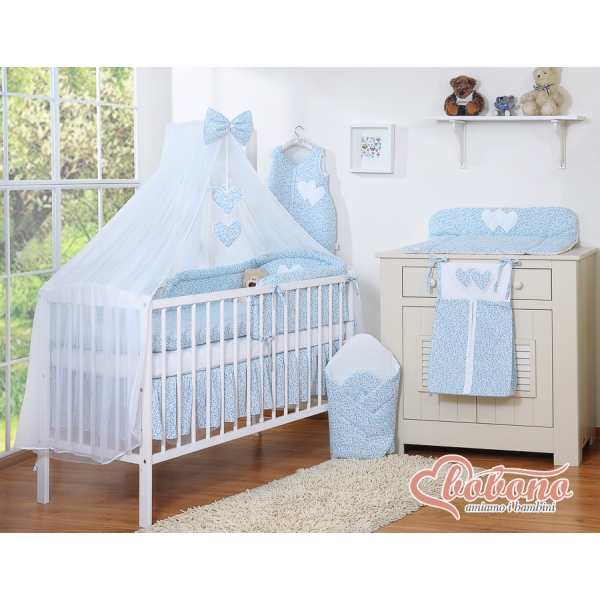 Bettwäsche-Set 5-tlg mit Moskitonetz - Hängende Herzen blaue Blümchen