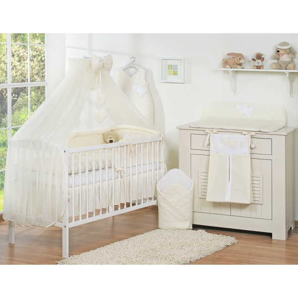 Bettwäsche-Set 5-tlg mit Moskitonetz - Hängende Herzen creme Decke 90x120