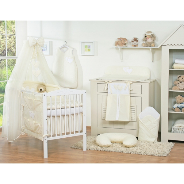 Bettwäsche-Set 5-tlg mit Moskitonetz - Hängende Herzen creme Decke 90x120