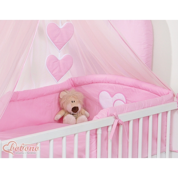 Baby Bettwäsche Rosa 5-tlg mit Moskitonetz - Hängende Herzen