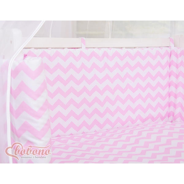 Bettwäsche Set 6tlg für Beistellbett FABIO - Basic chevron rosa