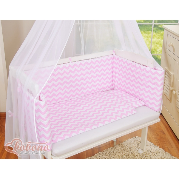 Bettwäsche Set 6tlg für Beistellbett FABIO - Basic chevron rosa