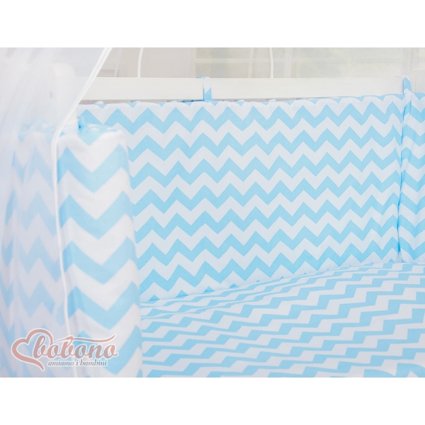 Bettwäsche Set 6tlg für Beistellbett FABIO - Basic Zick-Zack - blau