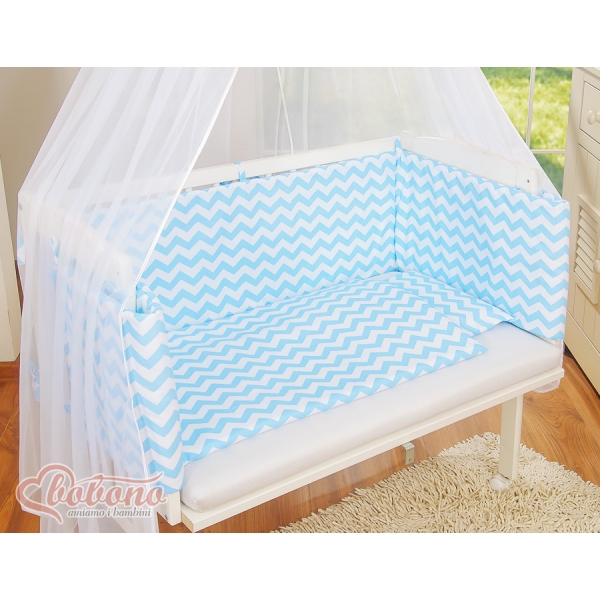 Bettwäsche Set 6tlg für Beistellbett FABIO - Basic Zick-Zack - blau