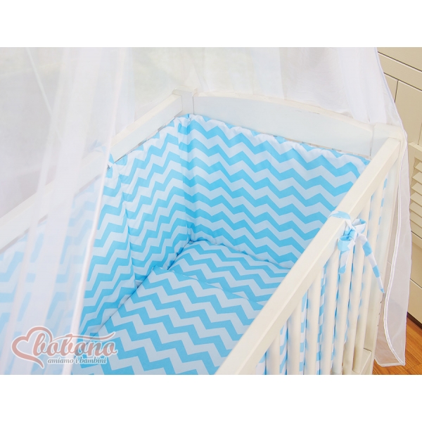 Bettwäsche Set 6tlg für Beistellbett FABIO - Basic Zick-Zack - blau