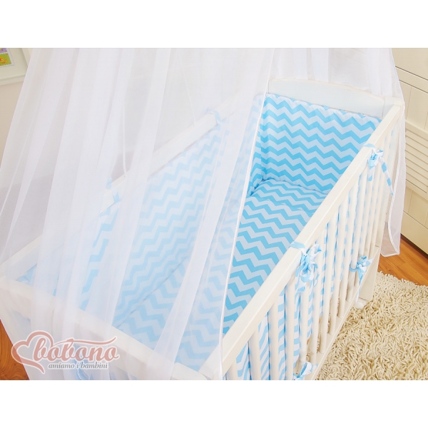 Bettwäsche Set 6tlg für Beistellbett FABIO - Basic Zick-Zack - blau