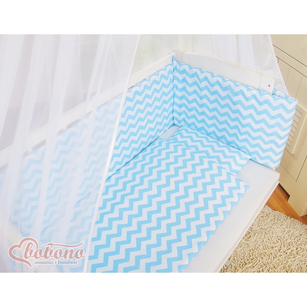 Bettwäsche Set 6tlg für Beistellbett FABIO - Basic Zick-Zack - blau