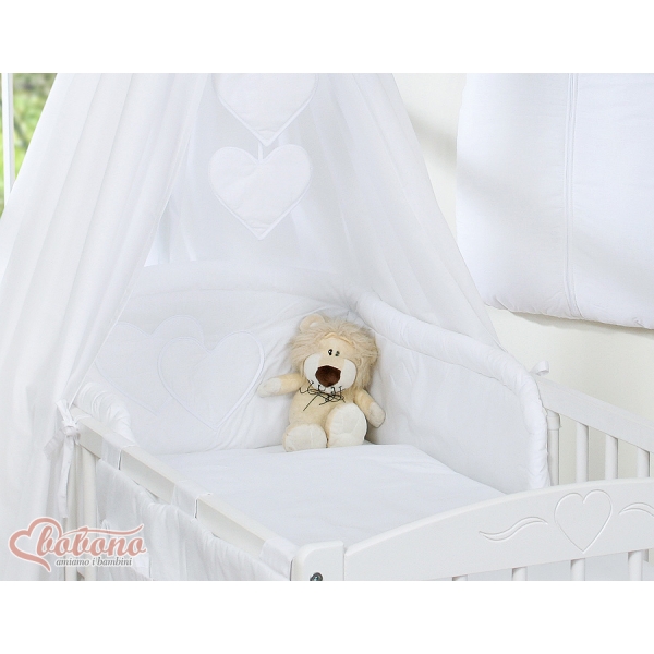 Bettwäsche Set Babybett 140x70 11-tlg mit Himmel - Hängende Herzen weiß