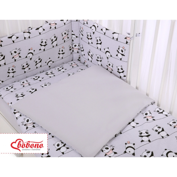 Bettwäsche Set für Babybett 3-tlg -  Panda grau