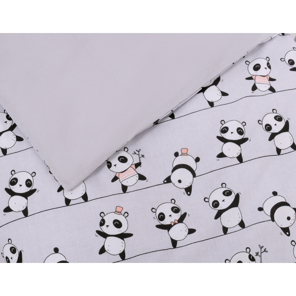 Bettwäsche Set für Babybett 3-tlg -  Panda grau