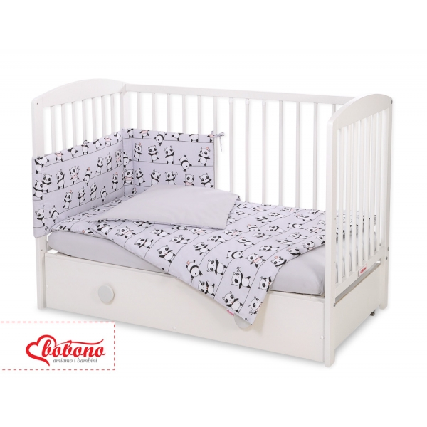Bettwäsche Set für Babybett 3-tlg -  Panda grau