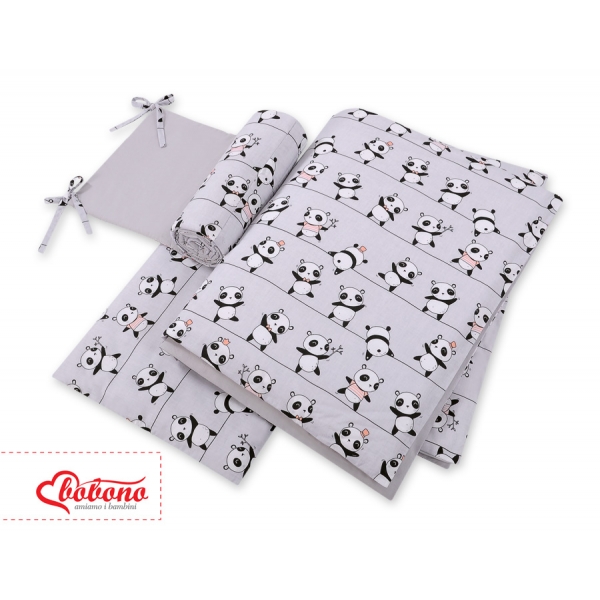 Bettwäsche Set für Babybett 3-tlg -  Panda grau