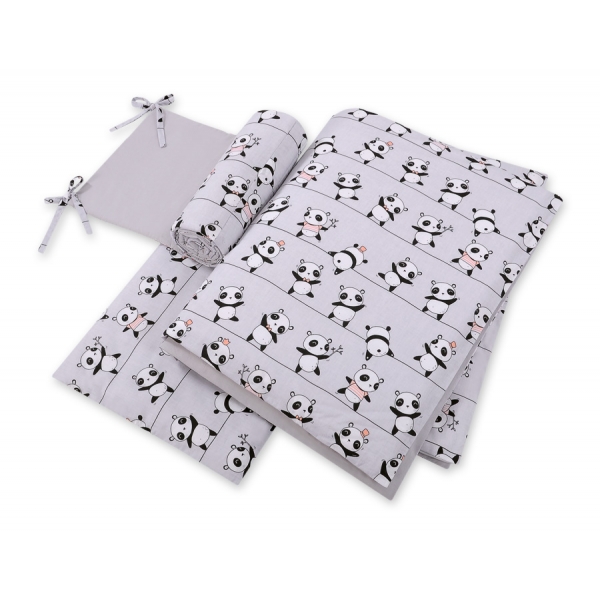 Bettwäsche Set für Babybett 3-tlg -  Panda grau