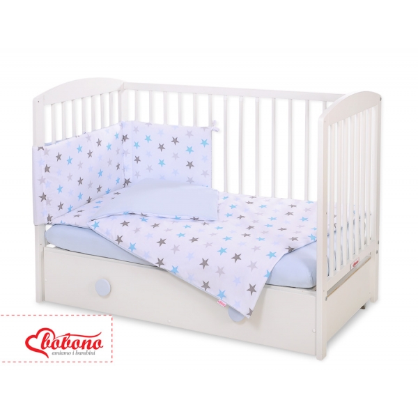 Bettwäsche Set für Babybett 3-tlg -  Sternen grau -blau