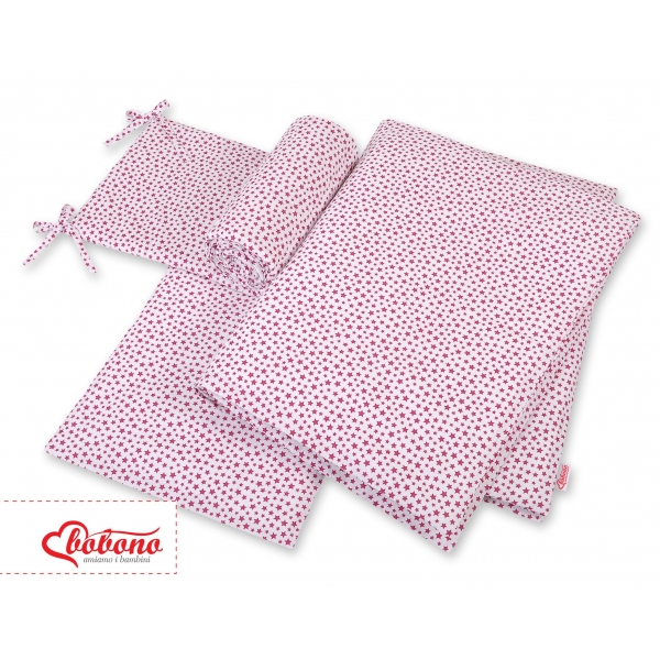 Bettwäsche Set für Babybett 3-tlg  - weiß-weinrot Sternchen