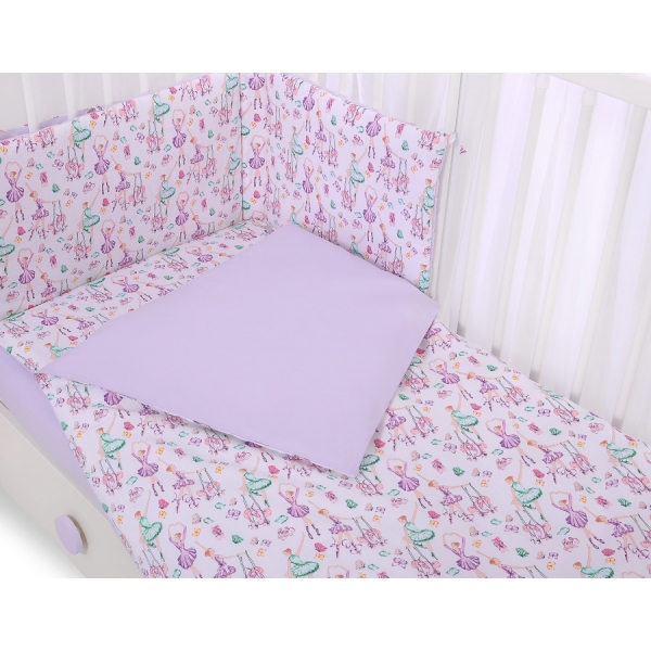 Bettwäsche Set für Babybett 3-tlg - Ballerinen lila
