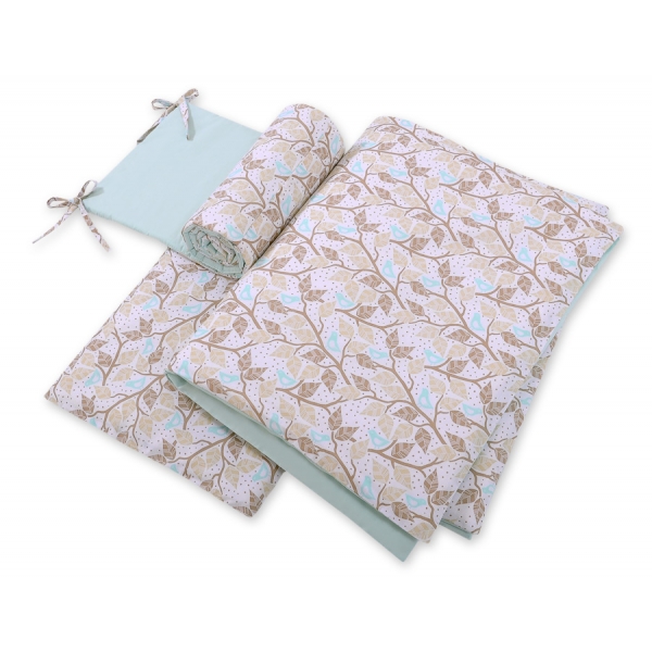 Bettwäsche Set für Babybett 3-tlg - beige  Blätter