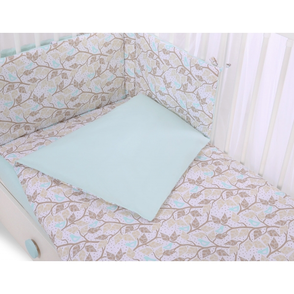 Bettwäsche Set für Babybett 3-tlg - beige  Blätter