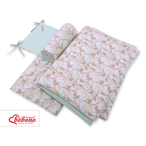 Bettwäsche Set für Babybett 3-tlg - beige  Blätter