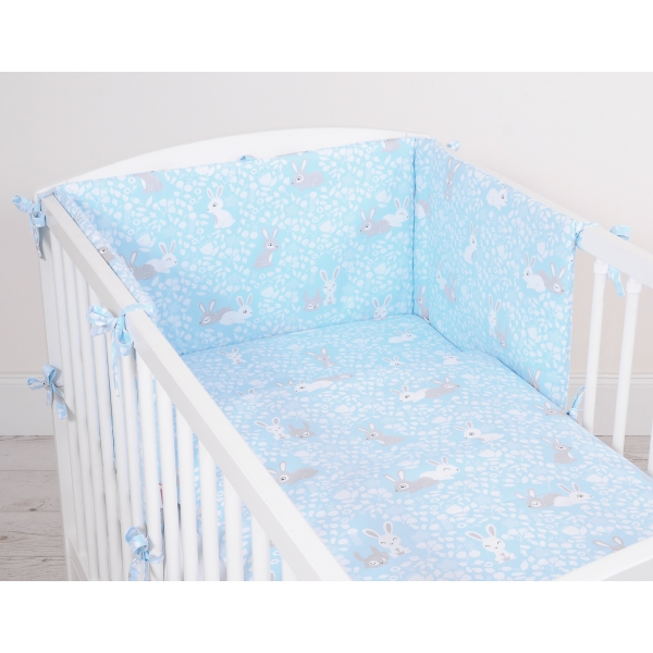 Bettwäsche Set für Babybett 3-tlg - blaue Hasen