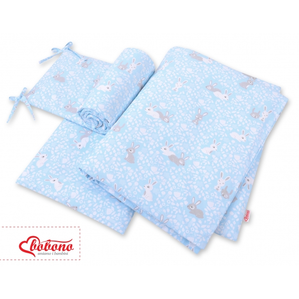 Bettwäsche Set für Babybett 3-tlg - blaue Hasen
