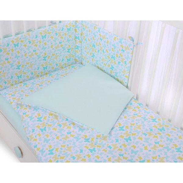 Bettwäsche Set für Babybett 3-tlg - blaue Schmetterlinge
