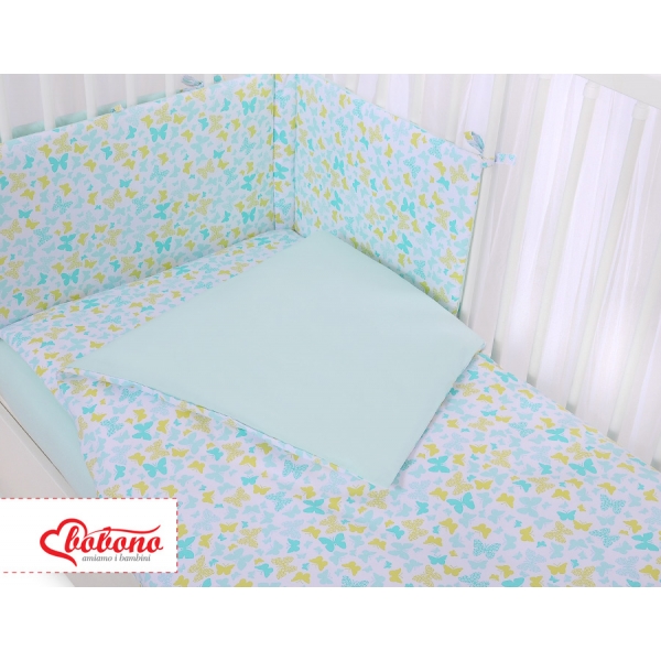 Bettwäsche Set für Babybett 3-tlg - blaue Schmetterlinge