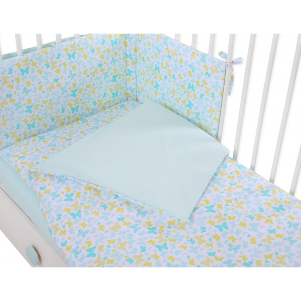 Bettwäsche Set für Babybett 3-tlg - blaue Schmetterlinge