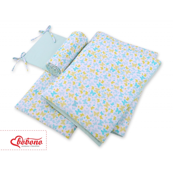 Bettwäsche Set für Babybett 3-tlg - blaue Schmetterlinge