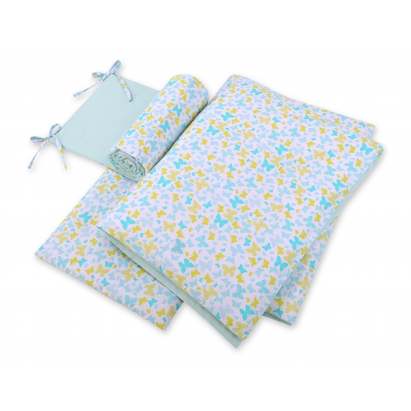 Bettwäsche Set für Babybett 3-tlg - blaue Schmetterlinge