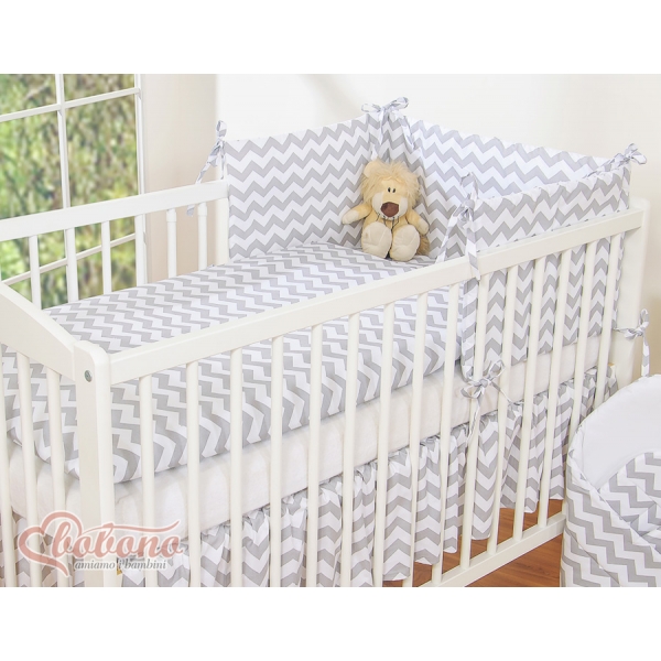 Bettwäsche Set für Babybett 3-tlg - Chevron grau