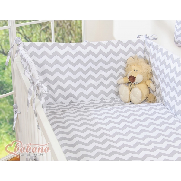 Bettwäsche Set für Babybett 3-tlg - Chevron grau