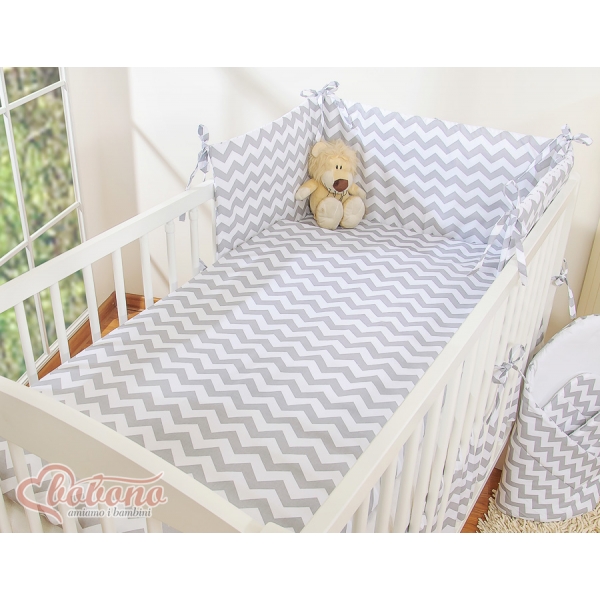 Bettwäsche Set für Babybett 3-tlg - Chevron grau