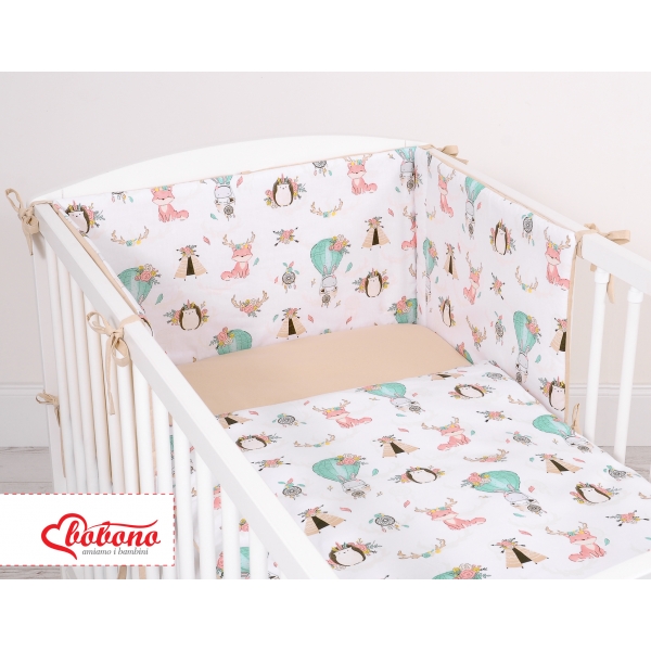 Bettwäsche Set für Babybett 3-tlg - doppelseitig - Füchse beige/beige