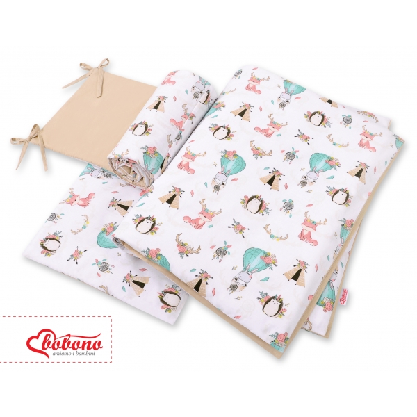Bettwäsche Set für Babybett 3-tlg - doppelseitig - Füchse beige/beige