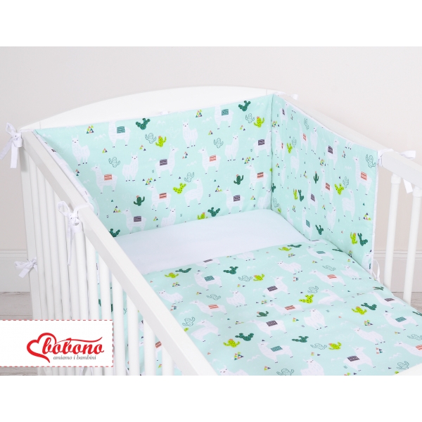 Bettwäsche Set für Babybett 3-tlg - doppelseitig - Lamas minze/weiß