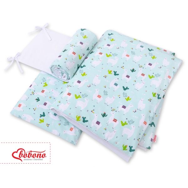 Bettwäsche Set für Babybett 3-tlg - doppelseitig - Lamas minze/weiß