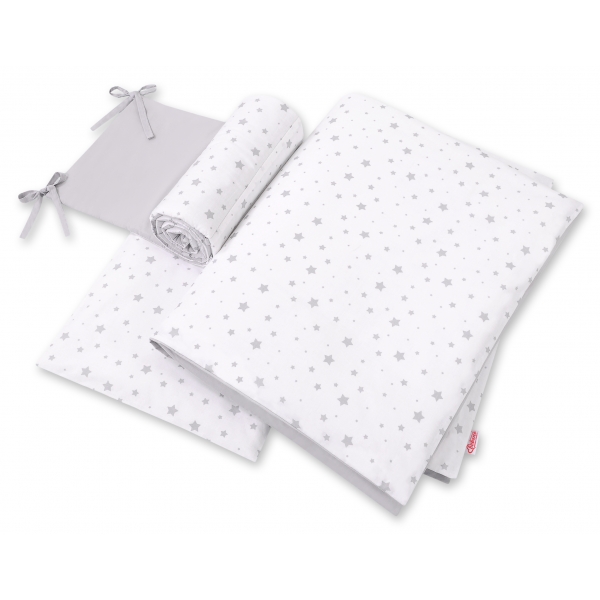 Bettwäsche Set für Babybett 3-tlg - doppelseitig - Mini Sternchen grau/grau