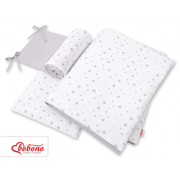 Bettwäsche Set für Babybett 3-tlg - doppelseitig - Mini Sternchen grau/grau