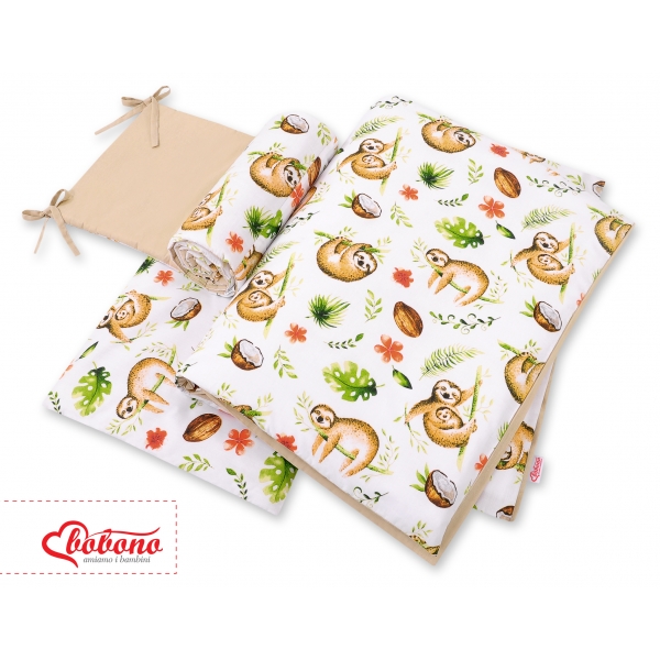 Bettwäsche Set für Babybett 3-tlg - doppelseitig - sloths  beige/beige