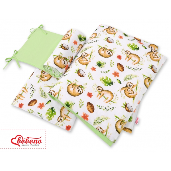 Bettwäsche Set für Babybett 3-tlg - doppelseitig - sloths  beige/grün