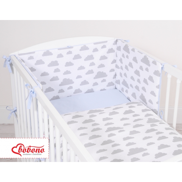 Bettwäsche Set für Babybett 3-tlg - doppelseitig - Wolken grau/blau