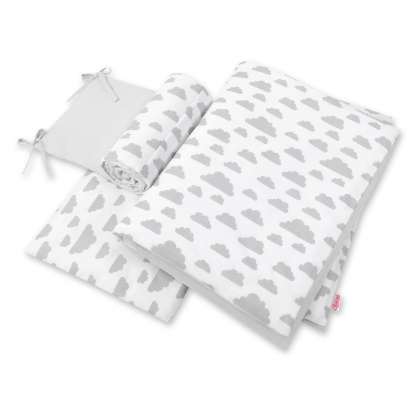 Bettwäsche Set für Babybett 3-tlg - doppelseitig - Wolken grau/grau