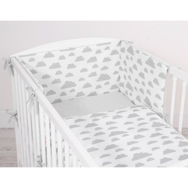 Bettwäsche Set für Babybett 3-tlg - doppelseitig - Wolken grau/grau