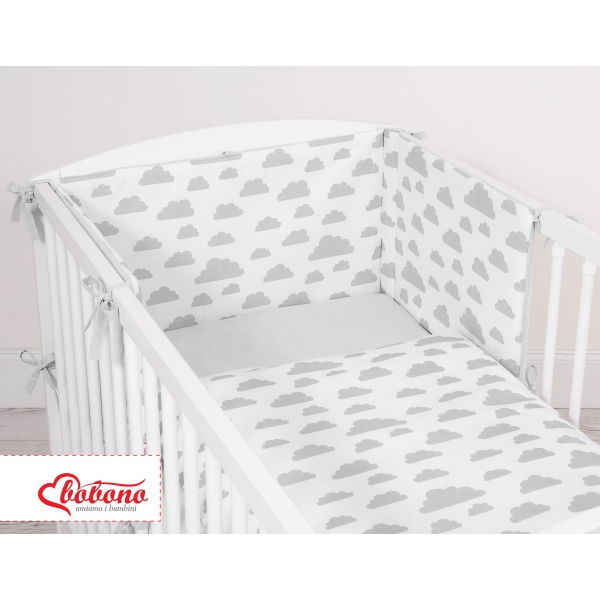 Bettwäsche Set für Babybett 3-tlg - doppelseitig - Wolken grau/grau