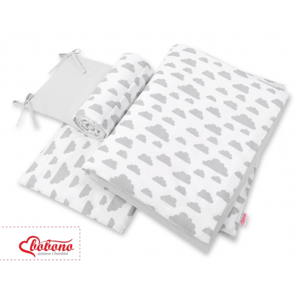 Bettwäsche Set für Babybett 3-tlg - doppelseitig - Wolken grau/grau